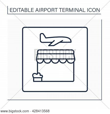 Retail Store Line Icon. Retailing Before Flight.pointer. Selling Customers Goods And Services. Airpo
