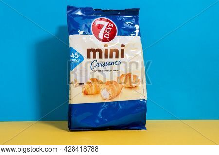 Tyumen, Russia-june 21, 2021: 7days Mini Croissant Vanila Flavour. Croissant 7 Days Produced By Chip