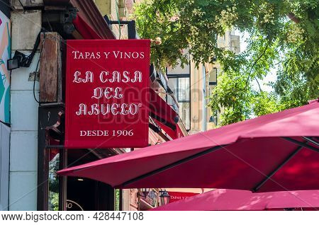 Madrid, Spain - July 23, 2021: Facade Of The Restaurant 