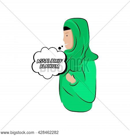 As-salam Alaikum Illustration Design Hijab Woman Isolated