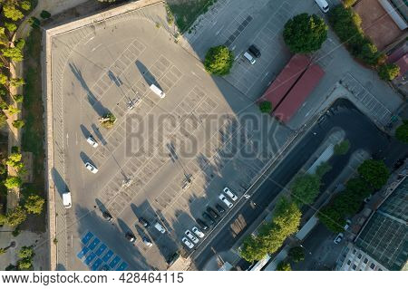 Aerial Drone View Of A An Empty Car Parking In The Center Of Nicosia Cyprus