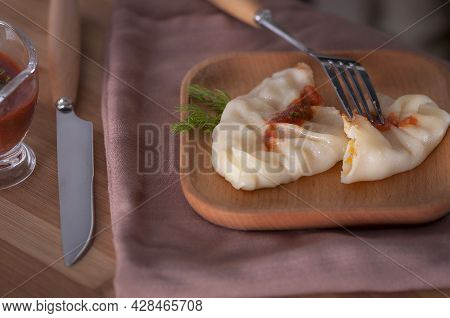 A Delicious, Diet Dish. Steam Dumplings. Manti With Pumpkin.
