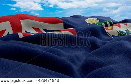 Cayman Islands Flag In The Wind. Realistic And Wavy Fabric Flag. 3d Rendering.