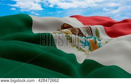 Mexico Flag In The Wind. Realistic And Wavy Fabric Flag. 3d Rendering.