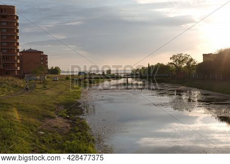 Evening View Of The Kopa River In The Center Of The City Of Kokshetau, Republic Of Kazakhstan
