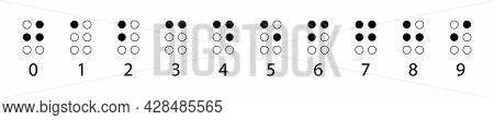 Braille Numbers In A Row. Tactile Writing System Used By People Who Are Blind Or Visually Impaired. 