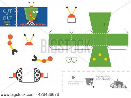 Cut And Glue Robot Toy Vector Illustration, Worksheet.