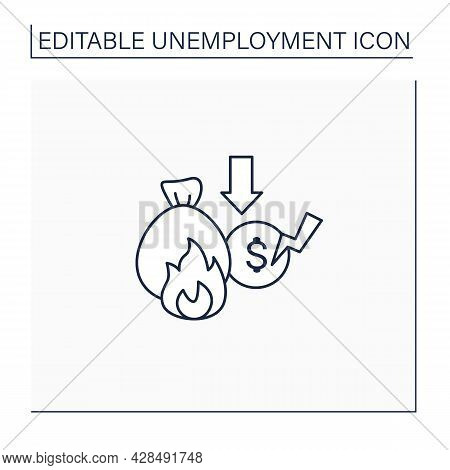 Lost Savings Line Icon. Money On Bank Account. Investition. Bankrupt. Unemployment Concept. Isolated
