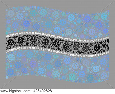 Mosaic Waving Botswana Flag Created With Bacilla Icons. Vector Covid-2019 Mosaic Waving Botswana Fla