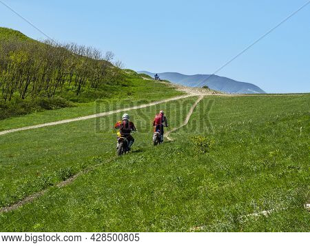 Novorossiysk, Krasnodar Territory, Russian Federation-07.11.2021: A Biker On A Pit Bike (motorcycle)