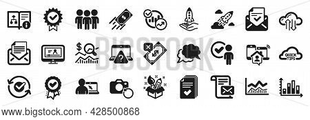 Set Of Education Icons, Such As Trade Infochart, Startup Rocket, Mail Correspondence Icons. Fast Pay