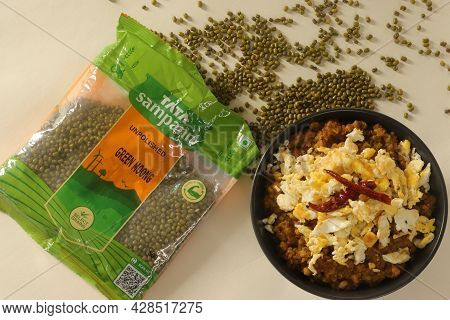 Tata Sampann Packaging Of Unpolished Green Moong Also Known As Moong Dal In India. Shot Along With M