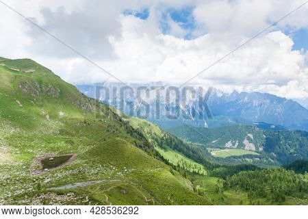 Summer Dolomite Landscape. Italian Alps Panorama. Calaita Lake Area.