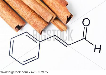 Aromatic Cinnamon And Cinnamaldehyde, Chemical Structure And Formula. Organic Compound That Gives Ci