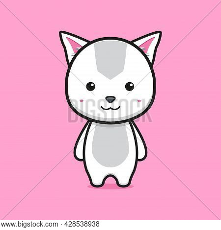 Cute Cat Mascot Cartoon Icon Vector Illustration. Design Isolated Flat Cartoon Style