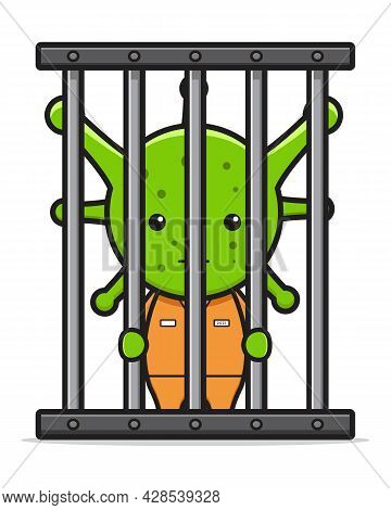 Virus Covid-19 Imprisoned Cartoon Icon Vector Illustration. Design Isolated Flat Cartoon Style