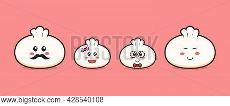 Cute Dumpling Family Cartoon Icon Illustration. Design Isolated Flat Cartoon Style