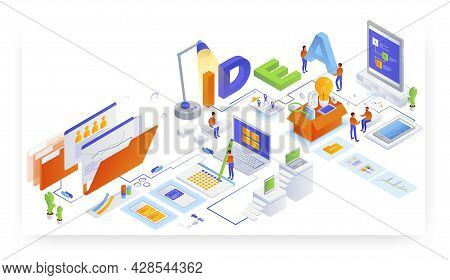 Business Idea Creation. Creative Thinking, Innovative Idea Generation, Brainstorm, Vector Isometric 