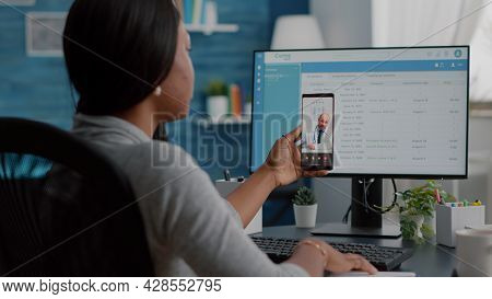 African Student Discussing Sickness Diagnosis Explaining Healthcare Treatment During Online Videocal