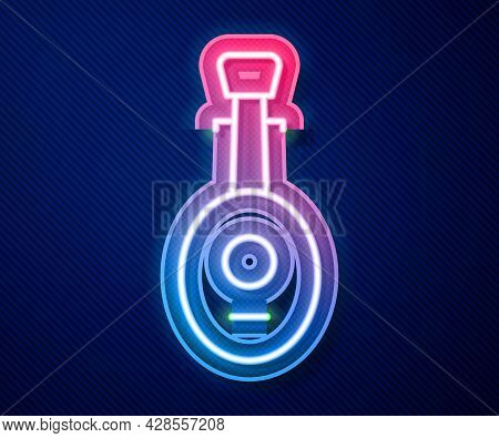 Glowing Neon Line Musical Instrument Lute Icon Isolated On Blue Background. Arabic, Oriental, Greek 
