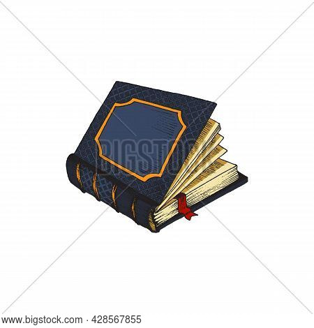 Set Of Old Paper Shhand Drawn Closed Old Book With Bookmark, Cartoon Vector Illustration Isolated.ee