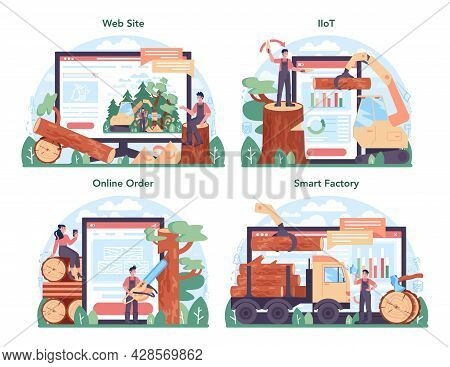 Timber Industry And Wood Production Online Service Or Platform Set