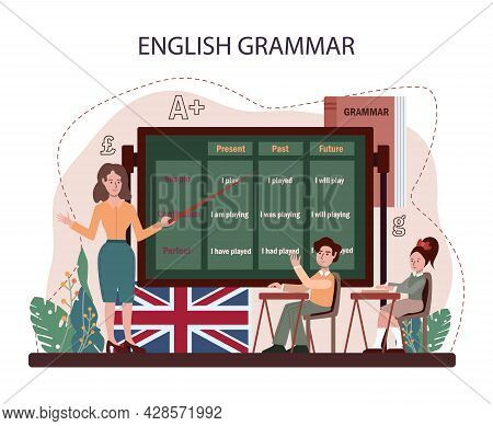 English Class Concept. Study Foreign Languages In School. Grammar