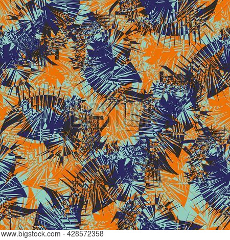 Cordyline Leaf Abstract Seamless Vector Pattern Background. Tropical Spiky Foliage Backdrop In Navy 