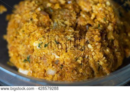 Closeup View Of Kerala Style Coconut Chutney Or Thenga Chammanthi. Selective Focus