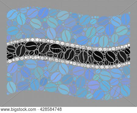 Mosaic Waving Botswana Flag Created With Coffee Grain Items. Vector Coffee Collage Waving Botswana F