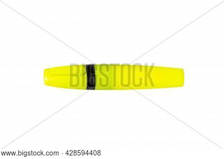 School Supplies, Stationery, Yellow Marker, Felt-tip Pen, Close-up, Isolated With Clipping Path On W