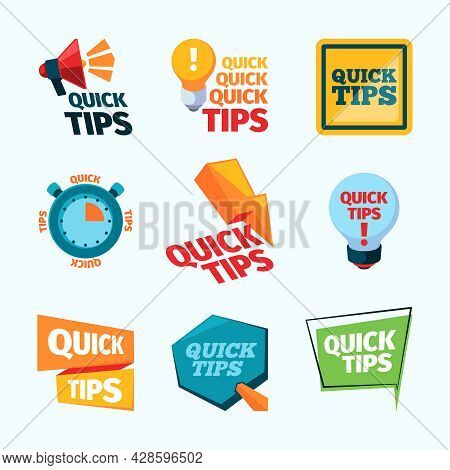 Quick Tips. Creative Promotional Stickers Label Reinders With Place For Text Think Education Message