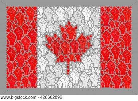Mosaic Rectangle Canada Flag Designed Of Force Icons. Fight Fist Vector Collage Canada Flag Combined