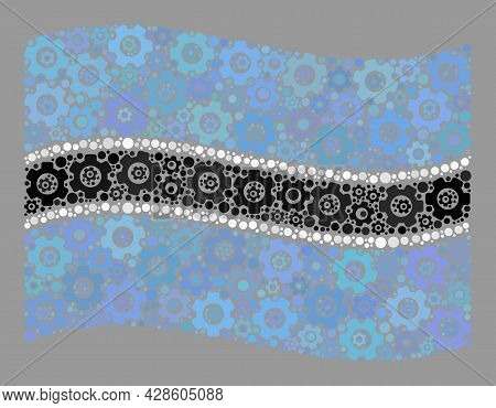 Mosaic Waving Botswana Flag Constructed With Component Icons. Vector Engine Collage Waving Botswana 