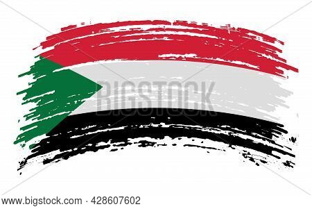 Sudan Flag In Grunge Brush Stroke, Vector Image