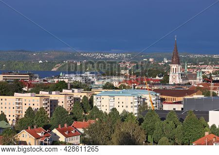 Jonkoping Town Skyline With Lake Vattern In Sweden. Jonkoping, Sweden.