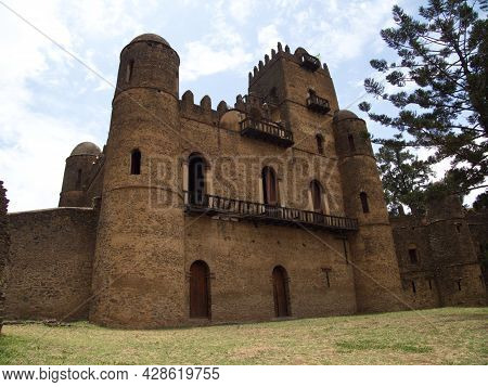 Closeup Portrait Of Old Medieval Castle Fasil Ghebbi In Gondar, Ethiopia.
