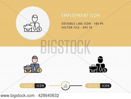 Employment Icons Set Editable Stroke Vector Illustration. Job Business Skill Symbol. Icon Line Style