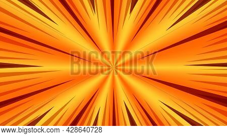 Bright Orange And Yellow Gradient Retro Comic Background With Circle Of Dark And Light Stipes. Abstr