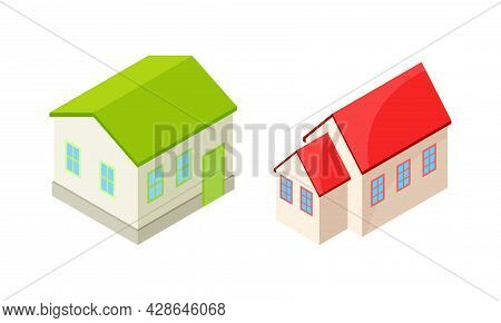 Detached House Or Residence As Free-standing Building Isometric Vector Set