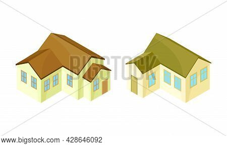 Detached House Or Residence As Free-standing Building Isometric Vector Set