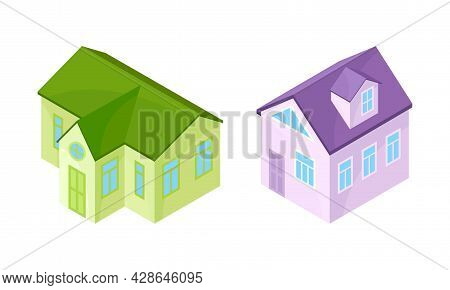 Detached House Or Residence As Free-standing Building Isometric Vector Set