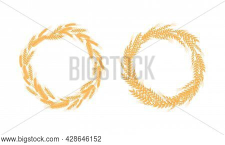 Wheat Or Barley Ears Arranged In Wreath Vector Set