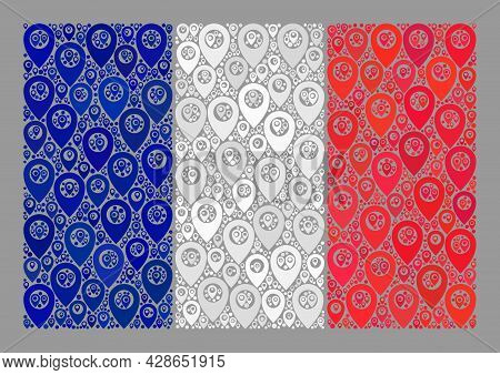Mosaic Targeting France Flag Created Of Direction Icons. Vector Mosaic Rectangular France Flag Desig
