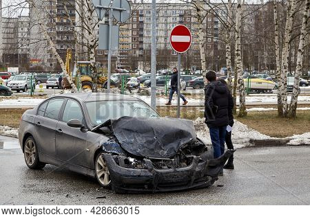 Damaged Cars On The Highway At The Scene Of An Accident