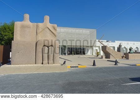 Doha, Qatar - Nov 23, 2019 : Mathaf Arab Museum Of Modern Art With Blue Sky In Doha, Qatar On Nov 23