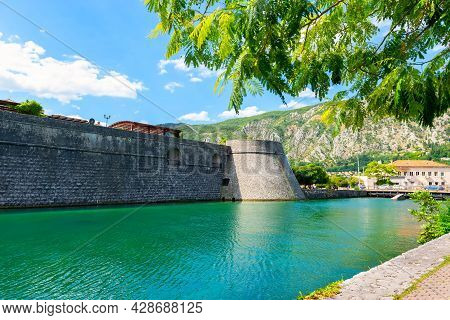 Kotor Bastion Fortification At Sunny Summer Day, Montenegro