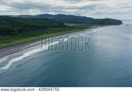 Khalaktyrsky Beach With Black Sand On Kamchatka Peninsula, Russia, Pacific Ocean