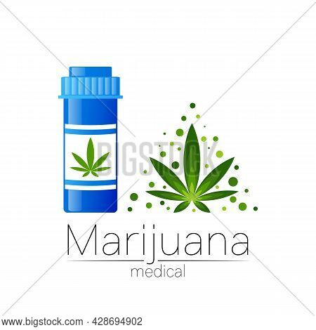 Medical Cannabis Symbol In Vector. Logotype For Marijuana, Nature Herbal Medicine, Therapy, Doctors 