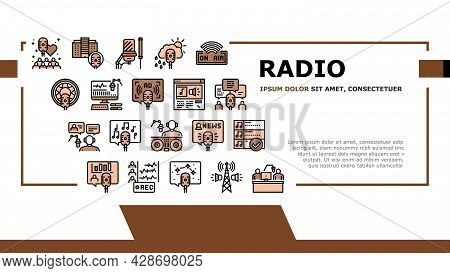Radio Studio Podcast Landing Web Page Header Banner Template Vector. Auto Radio And News, Advertisin